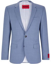 Herren Bekleidung Anzüge BOSS by HUGO BOSS Wolle Slim-Fit Dreiteiler aus Stretch-Schurwolle in Blau für Herren 