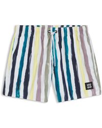 HUGO - Bañador Tipo Shorts En Tejido De Secado Rápido Con Estampado A Rayas - Lyst