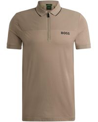 BOSS - Slim-Fit Poloshirt mit Troyerkragen und Mesh-Details - Lyst