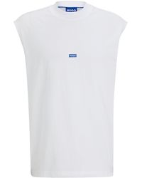HUGO - Mouwloos T-shirt Van Katoenen Jersey Met Blauw Logolabel - Lyst