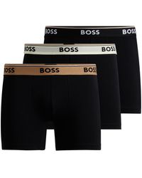 BOSS - Three-pack Of Stretch-cotton Boxer Briefs With Logo Waistbands - Lyst