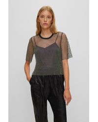 BOSS - Regular-fit Blouse In Sparkling Mesh With Crystal Details - Lyst