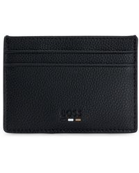 BOSS - Signature-stripe Card Holder In Grained Faux Leather - Lyst
