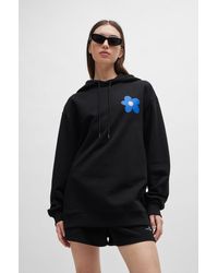 HUGO - Cotton-terry All-gender Hoodie With Flower-print Logos - Lyst