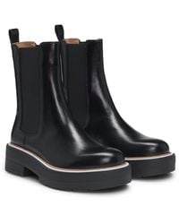BOSS - Leather Chelsea Boots With Double B Monogram - Lyst