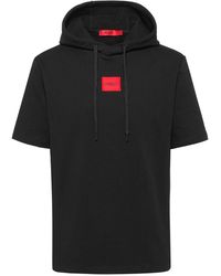 BOSS by HUGO BOSS Short-sleeved Hoodie In French Terry With Logo Patch - Black