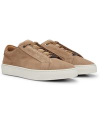 BOSS - Gary Suede Low-top Trainers With Branded Lace Loop - Lyst