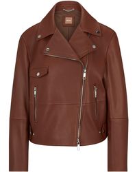 BOSS - Leather Jacket With Signature Lining And Asymmetric Zip - Lyst