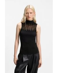 HUGO - Knitted Top With Sheer Section - Lyst