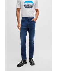 BOSS - Slim-fit Jeans In Dark-blue Super-soft Denim - Lyst