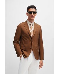 BOSS - Slim-fit Jacket In Silk And Virgin Wool - Lyst