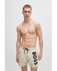 BOSS - Vertical-logo-print Swim Shorts In Quick-dry Poplin - Lyst