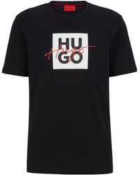 BOSS by HUGO BOSS T-shirt Van Katoenen Jersey Met Tweedelige En Handgeschreven Logo's - Zwart