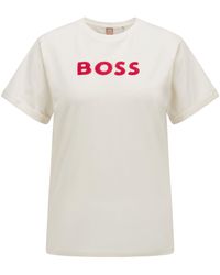 BOSS by HUGO BOSS T-shirt Van Biologische Katoen Met Paillettenlogo - Wit