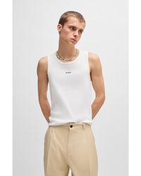 HUGO - Ribbed Stretch-Cotton Tank Top With Logo Print - Lyst