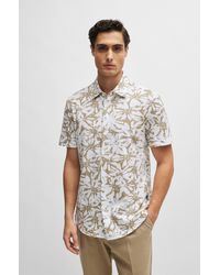 BOSS - Slim-fit Shirt In Printed Cotton Jersey - Lyst