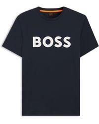 BOSS - T-Shirt Van Katoenen Jersey Met Grote Logoprint - Lyst