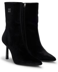 HUGO - Ankle Boots Mit Stack-Logo Und Samt-Finish - Lyst