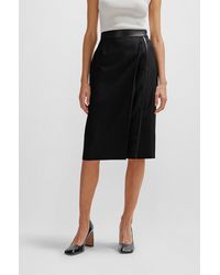 BOSS - Pencil Skirt In Wool Twill With Faux-leather Trims - Lyst