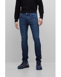 BOSS - Slim-fit Jeans In Dark-blue Italian Lightweight Denim - Lyst