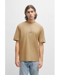 HUGO - Cotton-jersey T-shirt With Blue Logo Patch - Lyst