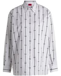 HUGO - Oversized Bluse Aus Baumwoll-Popeline Mit Logo-Streifen - Lyst