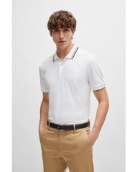BOSS - Boss - Penrose 38 Slim-fit Cotton Polo Shirt With Striped Collar Detail 50469360 100 - Lyst