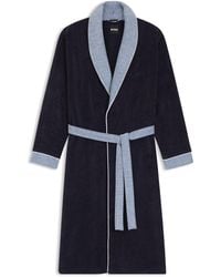 BOSS - Cotton-Velvet Dressing Gown With Textured Trims - Lyst