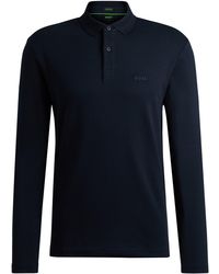 BOSS - Longsleeve-Poloshirt aus Interlock-Baumwolle mit tonalem Logo - Lyst