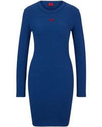 HUGO - Robe en coton stretch avec étiquette logo rouge - Lyst