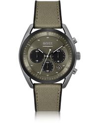 BOSS - Montre chronographe à cadran kaki et bracelet en silicone - Lyst