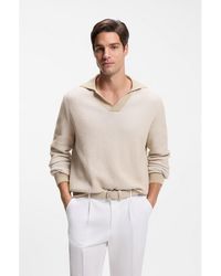 BOSS - Rib-Knit Cotton-Blend Sweater With Johnny Collar - Lyst