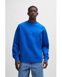 HUGO - Cotton-terry Sweatshirt With Blue Logo Label - Lyst