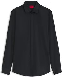 HUGO - Slim-Fit Cotton Shirt With A Concealed Button Front - Lyst