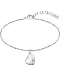 BOSS - Silver-tone Bracelet With Heart-shaped Branded Pendant - Lyst