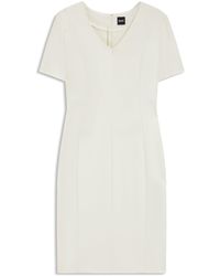 BOSS - Kleid Aus Elastischem Gewebe Mit V-Ausschnitt - Lyst