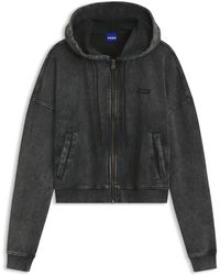 HUGO - Sudadera Corta Con Capucha Relaxed Fit Con Logo En Recuadro Con Efecto Lavado - Lyst