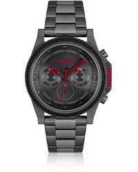 HUGO - Link-bracelet Watch With Black Dial And Silicone Bezel - Lyst