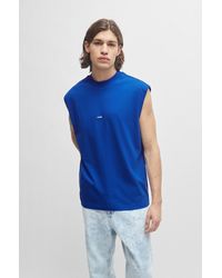 HUGO - Sleeveless Cotton-jersey T-shirt With Blue Logo Label - Lyst