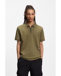 HUGO - Cotton Piqué Polo Shirt With Zip Neckline - Lyst