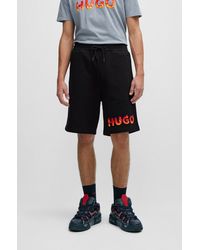 HUGO - Cotton-terry Shorts With Puffed Flame Logo - Lyst