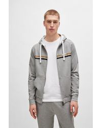 BOSS - Cotton-terry Zip-up Hoodie With Stripes And Logo - Lyst