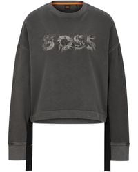 BOSS - Sweatshirt aus Baumwoll-Terry mit Logo und verstellbarem Saum - Lyst