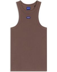 HUGO - Slim-Fit Top Van Stretchkatoen Met Blauwe Logopatch - Lyst