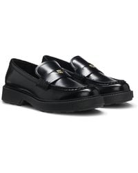 HUGO - Leather Loafers With Penny Trim And Stacked Logo - Lyst