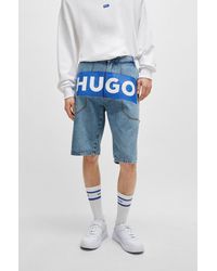HUGO - Denim Shorts With Logo Print - Lyst