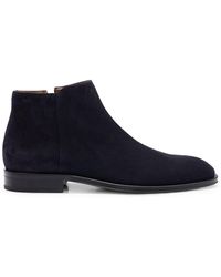 BOSS by HUGO BOSS Suede Ankle Boots With Emed Logo - Blue