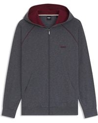 BOSS - Hoodie Van Stretchkatoen Met Rits En Contrastbiezen - Lyst