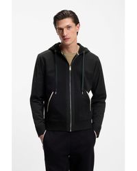 BOSS - Cotton-Terry Zip-Up Hoodie With Signature-Stripe Trims - Lyst
