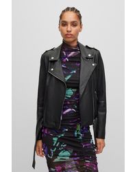 BOSS - Regular-fit Leather Jacket With Asymmetric Zip - Lyst